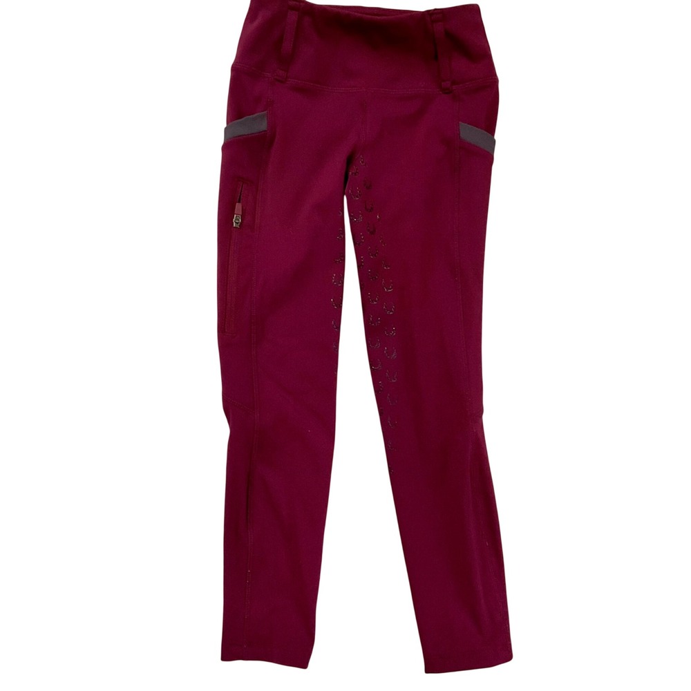 FITSTU XS Full Seat Burgundy Equestrian Riding Tights Horseshoe Silicone Grip